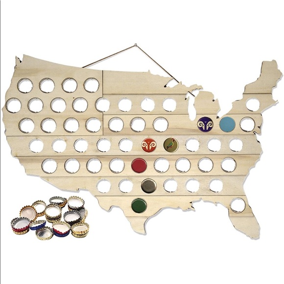 USA Large Wooden Beer Cap Map - Picture 2 of 4